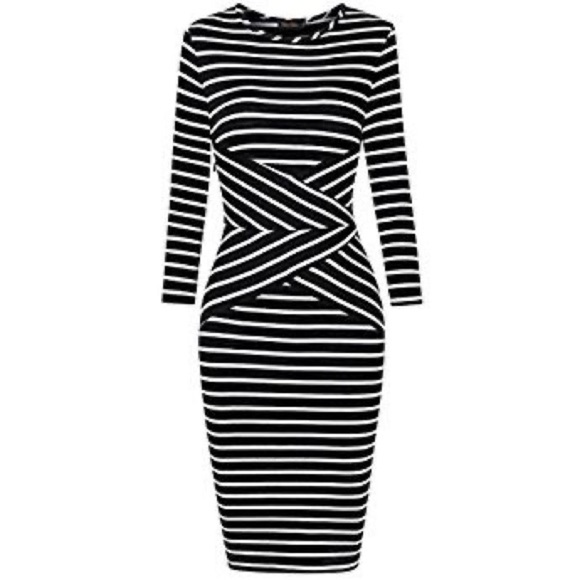 Rephyllis Black & White Striped Bodycon Dress - Size M - Picture 1 of 9